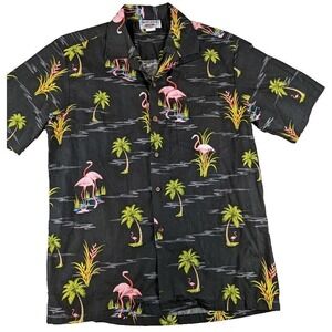Pacific Legend Button Up Shirt Men's M Short Sleeve Hawaiian Flamingo Boho Black